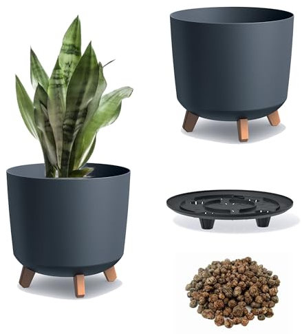 DIKEL Gracia Pot de Fleurs Rond sur Pieds - DGTL300L + Argile expansée 1l - 298x298x285mm - Anthracite