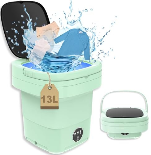 Lavadora de camping, 13 l, 2 kg, 2 en 1, minilavadora, limpieza profunda de ropa interior, ropa de bebé, calcetines, ropa pequeña, lavadora individual para apartamentos, dormitorios, hoteles (Green)