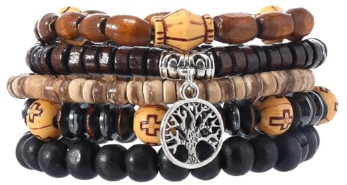 Eigso 6Pcs hölzerne Perlen Manschette Armbänder für Frauen Männer Unisex tibetischen buddhistischen Wrap Wood Wristband Bangle für Frau Mann