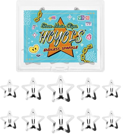 HOYOLS Pinzas de Estrella Plateadas, Mini Horquillas de Presión Y2K | 55 Piezas para Trenzas, Flequillos y Vuelos, Accesorios de Estilismo para Adolescentes de los 2000s, Toque Inspirado en 90s