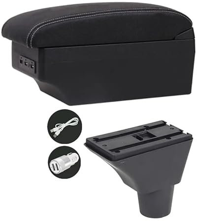 Apoyabrazos para coche Para Seat Para Ibiza 6j Ibiza 6L Caja De Almacenamiento De Contenido De Tienda Central Con Portavasos Productos Con Accesorios USB(E1 White Line)