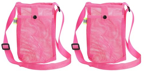 sourcing map 2 Pcs Water Bottle Holder with Adjustable Shoulder Strap Water Bottle Carrier Bag Mesh Crossbody Water Bottle Carrier with Pocket for Sports Hiking Walking Travel, Rose Red