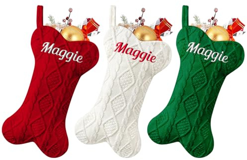 papasgix Weihnachtsstrumpf Personalisiert 18” Hundeknochen Gestrickt Bestickte Nikolausstrumpf