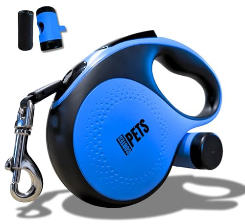 CORTESPETS® Hundeleine ausziehbar 5m für kleine und große Hunde bis 50 kg max - Hochwertige Rollleine - Ausziehbare Leine - Flexible Leine - Retractable Dog Leash - Ausziehleine - mit kotbeutel