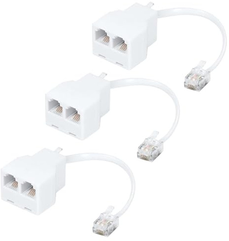Menewstart RJ11 Cable 2 Way Telephone Splitter 3 Pack, White, Splitter 6P4C Connector Phone Line Cord Adapter with Cable for Landline Telephone Wire, Suitable for Telephone, Fax Machine