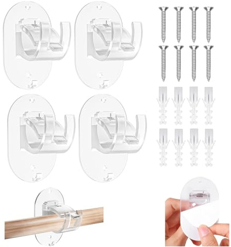 DINGFENG 4 Curtain Hooks selbstklebend Gardinenstange Halter ohne Bohren | Curtain Rod Vorhang Gluing Towel Rails No Drill Bathroom Fenster