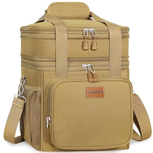 Lonchera grande expandible, aislada, resistente, impermeable, a prueba de fugas, duradera, para hombres, mujeres, adultos, trabajo, construcción, camping, viajes, 16 L, color marrón