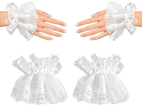 UEIOAVL Armwärmer & Muffs für Damen, 1 Paar Damen-Ärmel, Spitzenmanschetten Rüschen Blumenmuster elastische Armbänder Party Abschlussball Kostümzubehör (weiß)