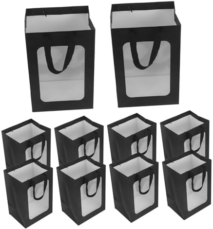 LAPYAPPE 10stücke Pack Transparente Geschenktüten Mit Fenster Papptüten Mit Griffen Für Blumensträuße Partytüten Zum Verpacken Von Geschenken Und Leckereien