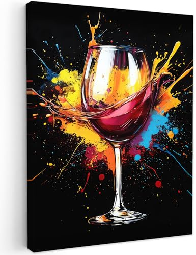 MuchoWow© Quadri Con Cornice Decorazione Quadri Per Camera Da Letto | 60x80 cm - Quadretti Da Parete Moderni Quadro Moderno Soggiorno Grande Foto Su Tela Vino - Bicchiere - Graffiti - Rosso