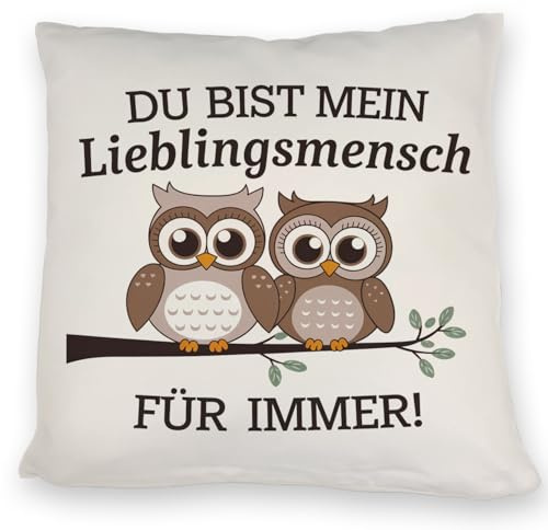 speecheese Zwei niedliche Eulen Lieblingsmensch Kissen Lustiges DekoKissen mit Spruch für Paare und Freunde