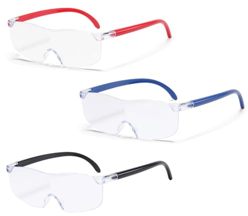 Vasemele 3 Stück 300% Vergrößerungsbrille Brillenlupe Brillenträger Lupenbrille für Brillenträger Lese Lupenbrille Tragbare Leselupe für Senioren Naharbeit Für Brillenträger, Handwerk, Reparatur