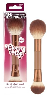 Real Techniques Cherry On Top It’s All Blush Brush, Dual-Ended & Multipurpose Makeup Brush for, Powder, Liquid & Cream Blush, Synthetic Bristles, Vegan & Cruelty-Free Face Brush, 1 Count
