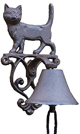 HEYDGBBZ Battery Operated Indoor Doorbell, Manual Doorbell,Vintage Door Bell, Cast Iron Hanging Doorbell, with Cat Decoration and Wall Bracket Traditional Style ​Rustic Door Bell