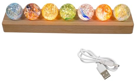 luolety 7 Colors Glass Crystal Ball with LED Light Wooden Stand, 40mm Chakra Crystal Quartz Healing Spheres Space Decorative Balls Night Light for Home Use (Type B)