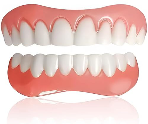 Care Spring 2 Paar Silikonprothesen, Comfort Fit Snap-On Veneers Zähne Für Ober- Und Unterkiefer, Verstellbare Temporäre Falsche Zähne Für Männer Und Frauen Decken Unvollkommene Zähne