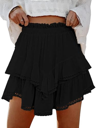 Lepunuo Womens Shorts High Waisted Skorts Flowy Skirt with Short Underneath Tennis Skort Dressy Casual A - Black