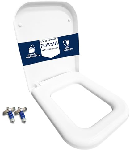 HYDRO HOME Abattant WC rectangulaire HH313 universel compatible avec plusieurs modèles, plastique thermodurcissable antibactérien, charnières réglables soft close, blanc (Fermeture amortie)