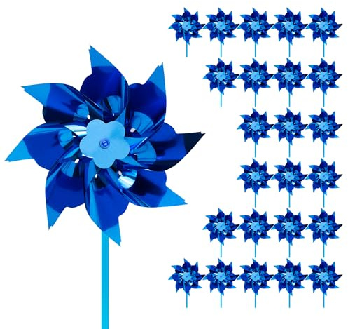 Tsocent Lot de 50 moulins à vent de fête de couleur bleue, décoration extérieure pour cour et jardin