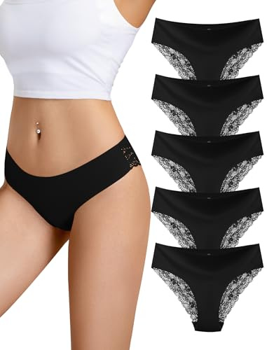 Voenxe Dam Trosor,Women Spets UnderkläDer,BekväMa Sexiga Underwear,Mjuka Bikinitrosor,Damen Hipster Medium LåGuppgåNg Midja,Underbyxor Lace Stretch,Kvinnor Soft Panties,5-Pack