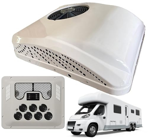 dosiwlatever Climatiseur de Toit CC 12 V, 24 V, 48 V, Flux d'air à 360 °, avec Affichage de la température, Dimensions minimales du puits de lumière : 320 x 240 mm, Chauffage et climatisation,12V