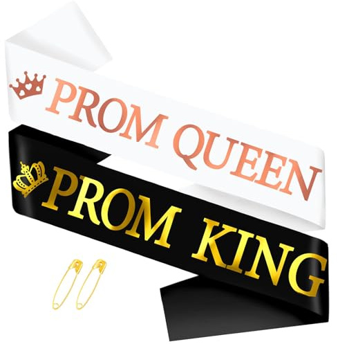 FloralGrace Prom King Und Prom Queen Schärpe, Schwarz Mit Gold Buchstaben Prom King Schärpe Und Weiß Mit Roségold Buchstaben Prom Queen Schärpe Für Abschlussfeier