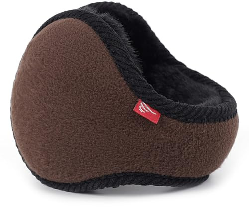 Harssidanzar Winter Ohrenschützer für Männer und Frauen, Faltbarer Fleece Ohrwärmer, Unisex Verstellbare Ohrenschützer HU305EU, Braun