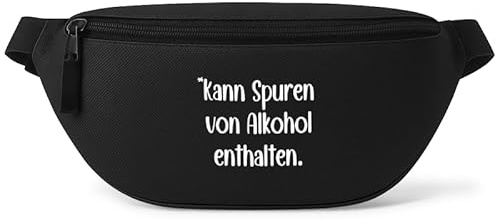 Kann Spuren von Alkohol enthalten - Bauchtasche Herren/Damen, Umhängetasche Festival Gadget, Bauchtasche Zubehör, Gürteltasche Herren, perfekt für Malle, Schwarz