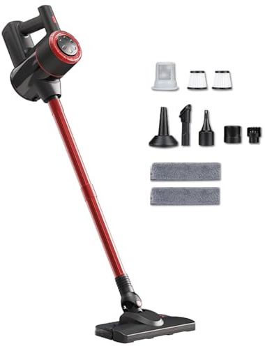 MeLtor Lava E Aspira Pavimenti 5 in 1 Portatile, 400ml Serbatoio, Scopa a Vapore Senza Fili Leggero Versatile Scopa Elettrica Senza Filo per Pulizia Domestica/Peli Animali,Red
