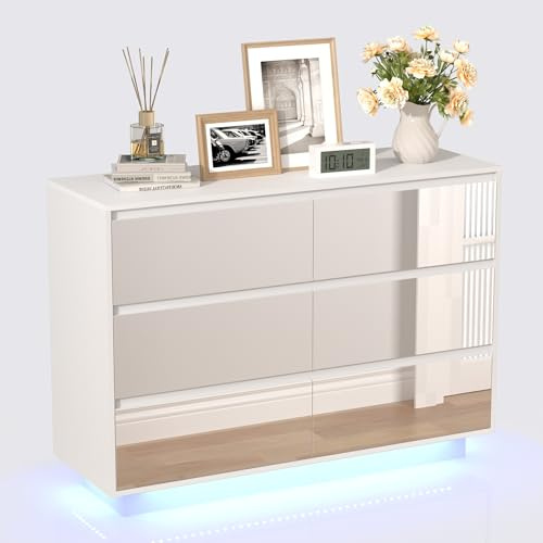 UEV Cassettiera con 6 Cassetti a Specchio, 100 x 34 x72,5 cm, Bianco