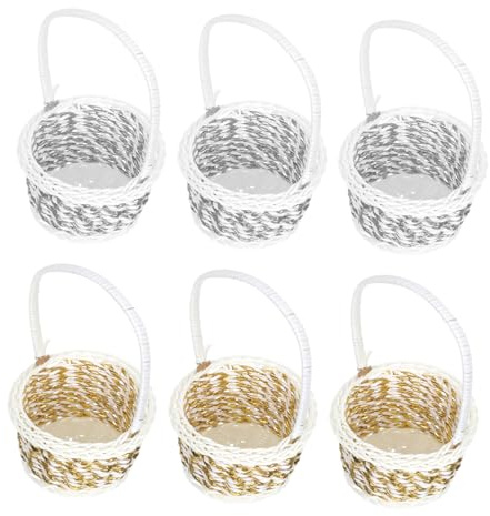 TOYZFRIENDY Woven Storage Baskets Set of 6 Multi-color Handwoven Home Organizer Sundries Storage Basket for Kitchen and Living Room with Handles