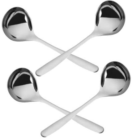 DECORNIJIA 4 pièces Louche à Soupe Inox Tête Cuillère Service pour Sauces et Ragoûts Robuste Acier Sûr