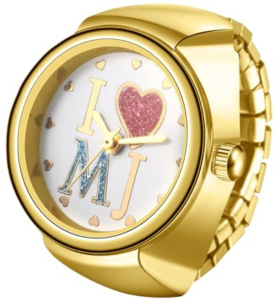 JewelryWe Ringuhr Fingeruhr mit Elastischem Zugband Analog Quarz Fingerringuhr Damen Herren Dehnbarer Metallband Ring Uhr Uhrenring mit Grünem Leuchtenden Zifferblatt