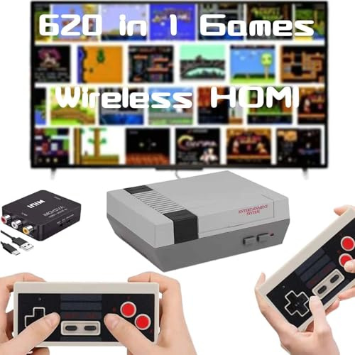Retro Game Console,Classic Mini Edition Games Console,AV and HDMI Output Handheld Game System with Dual Wireless Controllers,Plug and Play. (Grey)