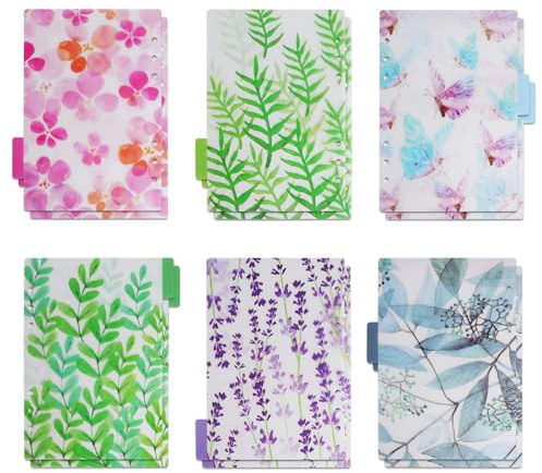 A5 avdelare register 12 stycken – A5-binder flik plast mappregister med indexflikar för planerare och anteckningsbok – 6-håls avdelare i skog och blommor, design för dagbok, skola, kontor