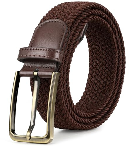 VONMELLI Cintura Elastica Intrecciata in Tessuto per Uomo e Donna, Casual Cintura Uomo Unisex Cinturino Elastica Vintage con Fibbia in Lega di Zinco Color Bronzo Antico per Jeans e Golf Caffè XL