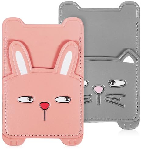 FRCOLOR 2pcs Adhesive Phone Card Holder Wallet Sleeve Cute Rabbit Cat Design for Cellphone Card Pouch