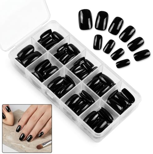 280 Stück Quadratische Schwarze Press On Nägel, Kurz Black, Künstliche Fingernägel, Vollständige Abdeckung, DIY Für Anfänger, Selbstklebende Nägel Schwarz, Extra Short, Kunstnägel Kurz