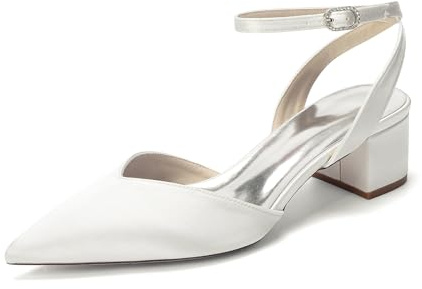 Sandali da Donna con Tacco A Blocco Punta Chiusa Cinturino alla Caviglia Scarpe con Décolleté per Matrimoni, Feste, Balli Studenteschi,Avorio,40 EU