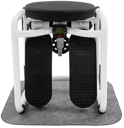 Stepper för hem, swing-stepper med sits, display och motståndsband, mini sportsteppers för ben, arm, rumpträning (svart och vit)