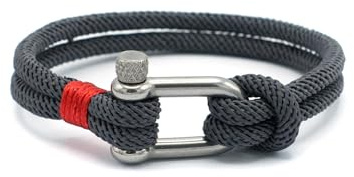 Équ'inox Bracelet Nautique Homme & Femme |Corde Marine 5 mm & Fermoir Acier Inoxydable| artisanat français (Bracelet Manille | Gris anthracite - force, modernité, caractère, 19, Centimètres)