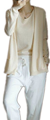 Wenwenma Nuovo Cardigan e Canotta in Cashmere in Primavera e Autunno del 2018 (Beige, Medium)