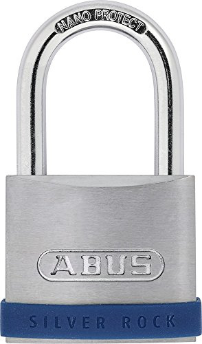 ABUS Vorhängeschloss Silver Rock 5/50 aus massivem Zink - mit Silikon Schutzrahmen - Kellerschloss u. v. m - ABUS-Sicherheitslevel 7 - Blau/Silber