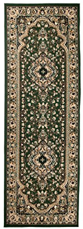 Carpeto Teppich Flur 80x250cm Grün Klassisch Traditionell Weich Kurzflor | Teppich für Eingangsbereich Büro Küche Wohnzimmer Schlafzimmer Pflegeleicht Tierfreundlich Allergikerfreundlich Synthetisch