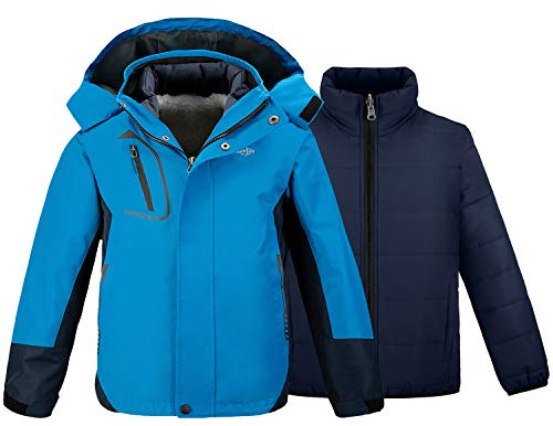 wantdo Kids Boys' Waterproof Winter Raincoat Windproof Warm Snow Coat for Skiing Blue 10-12