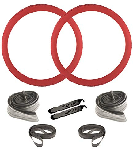 Sunlite City Tire CST1218 OEM 26 x 2.125 Wire Bead Street Durable Town Tube Rim Strip Lever Bundle (Red)