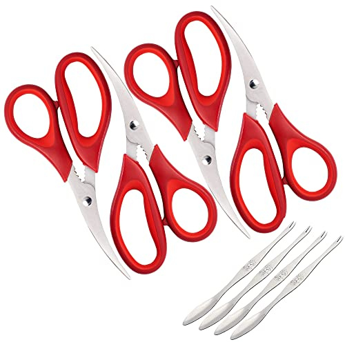 Professional Seafood Scissors and lobsters Forks/Picks 8-Pack Red