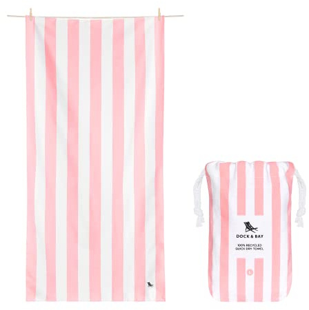 Dock & Bay Strandtuch, schnell trocknend, sandfrei, kompakt, leicht, 100% recycelte Materialien, inklusive Tasche, Cabana Light, Malibu Pink, Double Extra Large (180 x 200 cm, 70 x 78)