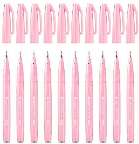 Pentel Arts Brush Sign Pen SES15C-P3X, penselpenna, pastellrosa, set med 10 st
