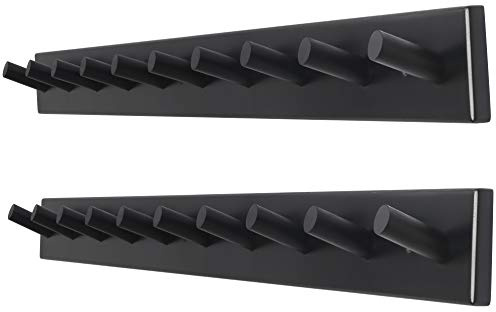 Dseap Coat Rack Wall Mounted, 97cm Long, with 10 Peg Hooks, Shaker Style Coat Hook Hanger for Hanging Coats Towels Hats Clothes Clothing, Black, Pack of 2